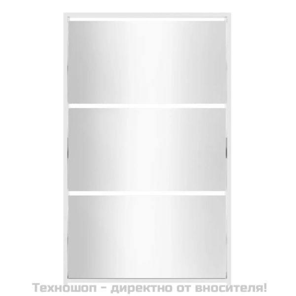 Шкаф за обувки с огледало, 3-слоен, бял, висок гланц, 63x17x102,5 см