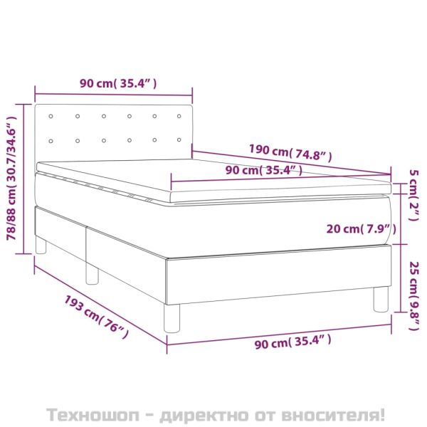Боксспринг легло с матрак, черно, 90x190 см изкуствена кожа