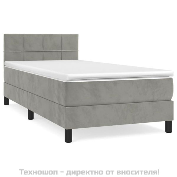 Боксспринг легло с матрак, светлосива, 90x190 см, кадифе