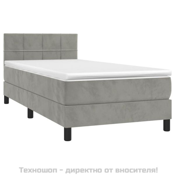 Боксспринг легло с матрак, светлосива, 90x190 см, кадифе
