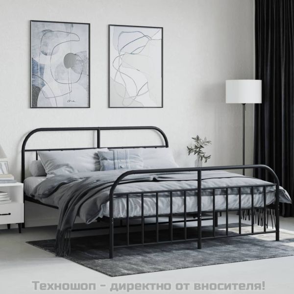Метална рамка за легло с горна и долна табла, черна, 160x200 см