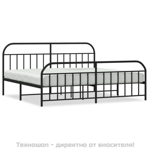 Метална рамка за легло с горна и долна табла, черна, 200x200 см