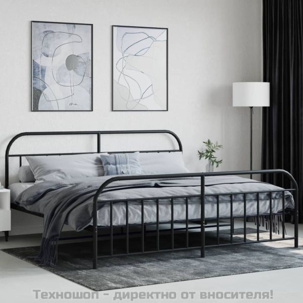 Метална рамка за легло с горна и долна табла, черна, 200x200 см