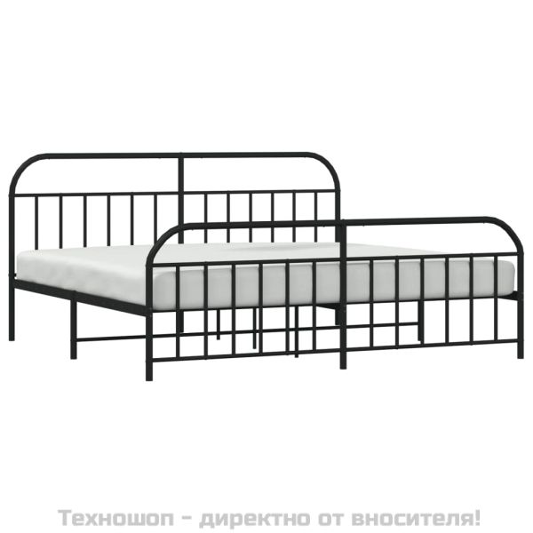 Метална рамка за легло с горна и долна табла, черна, 200x200 см