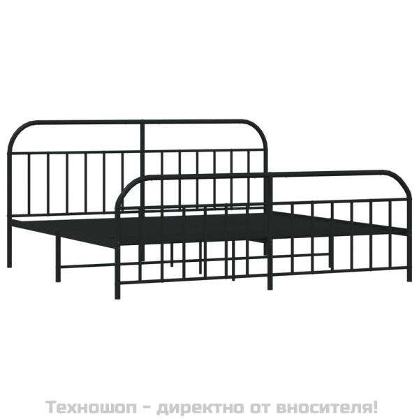 Метална рамка за легло с горна и долна табла, черна, 200x200 см