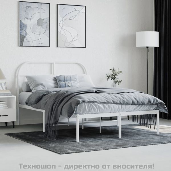 Метална рамка за легло с горна табла, бяла, 120x190 см