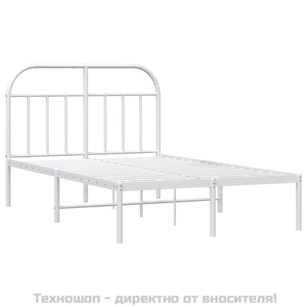 Метална рамка за легло с горна табла, бяла, 120x190 см