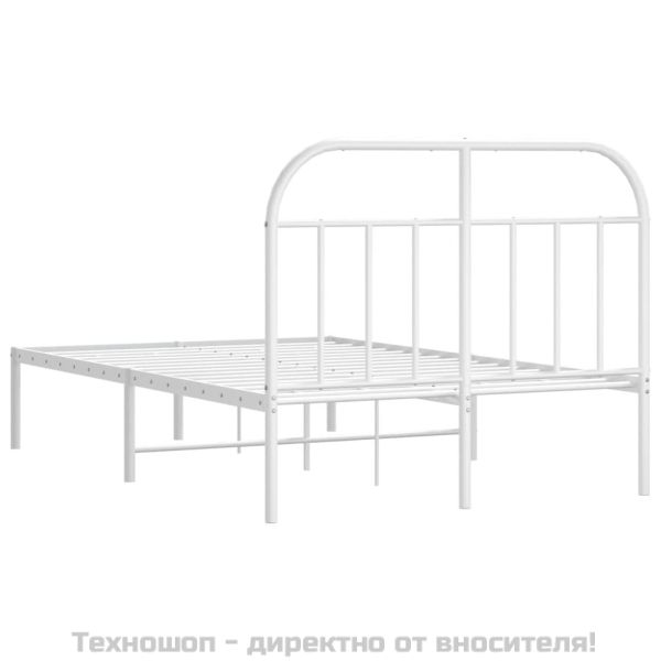Метална рамка за легло с горна табла, бяла, 120x190 см