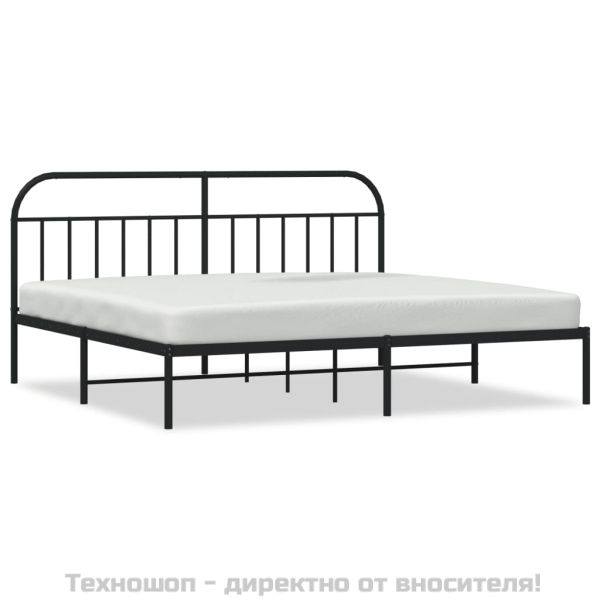 Метална рамка за легло с горна табла, черна, 200x200 см