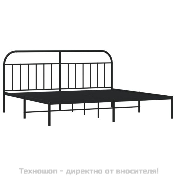 Метална рамка за легло с горна табла, черна, 200x200 см