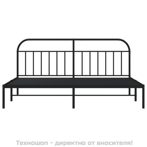 Метална рамка за легло с горна табла, черна, 200x200 см