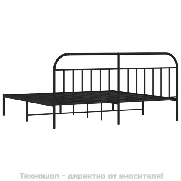 Метална рамка за легло с горна табла, черна, 200x200 см