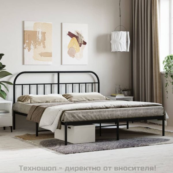 Метална рамка за легло с горна табла, черна, 180x200 см