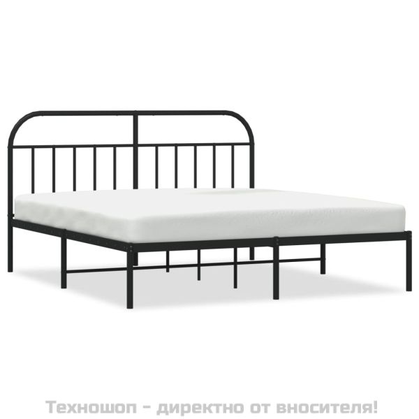 Метална рамка за легло с горна табла, черна, 180x200 см