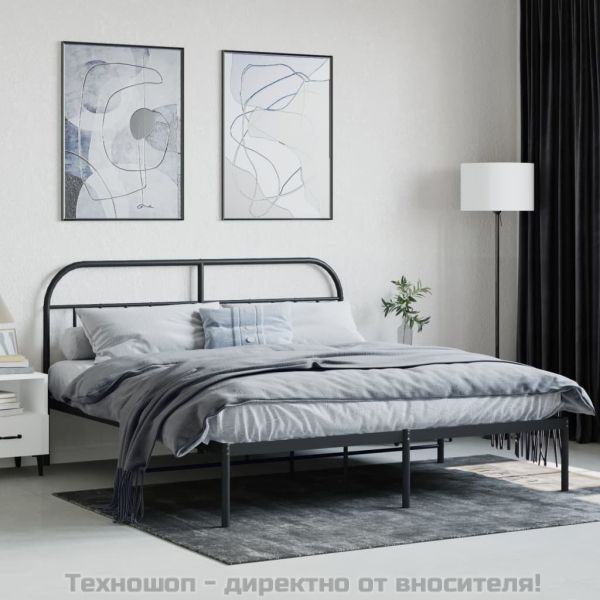 Метална рамка за легло с горна табла, черна, 180x200 см