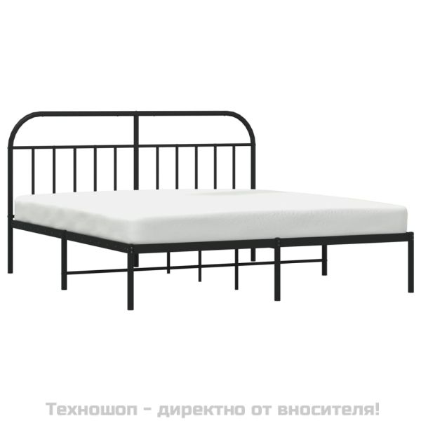 Метална рамка за легло с горна табла, черна, 180x200 см