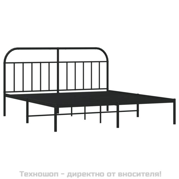 Метална рамка за легло с горна табла, черна, 180x200 см