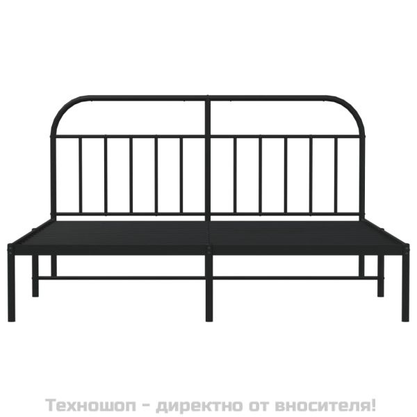 Метална рамка за легло с горна табла, черна, 180x200 см