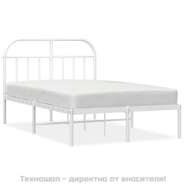 Метална рамка за легло с горна табла, бяла, 120x200 см