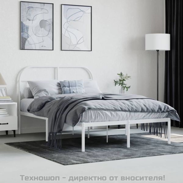 Метална рамка за легло с горна табла, бяла, 120x200 см