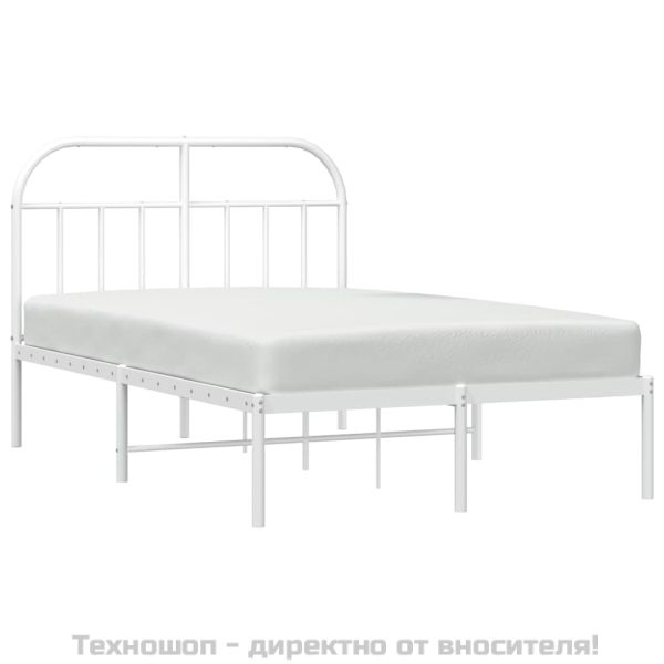 Метална рамка за легло с горна табла, бяла, 120x200 см
