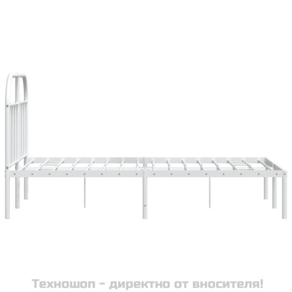 Метална рамка за легло с горна табла, бяла, 120x200 см