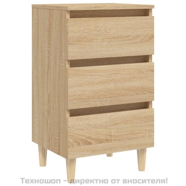 Нощно шкафче с крака от дърво масив, дъб сонома, 40x35x69 см