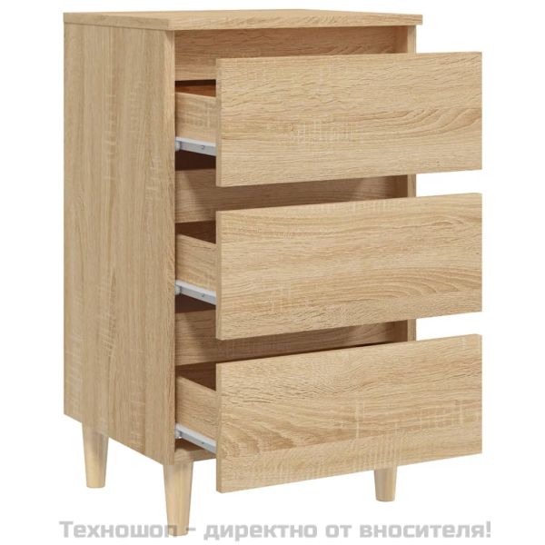 Нощно шкафче с крака от дърво масив, дъб сонома, 40x35x69 см