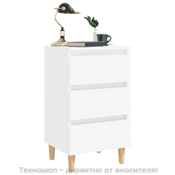 Нощни шкафчета с крака от дърво масив, бели, 40x35x69 см