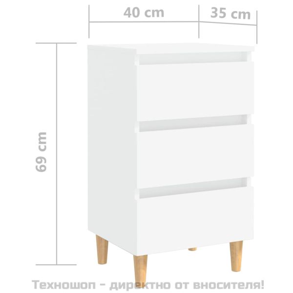 Нощни шкафчета с крака от дърво масив, бели, 40x35x69 см