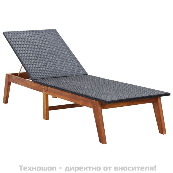 Шезлонг с възглавница, полиратан и акациево дърво масив