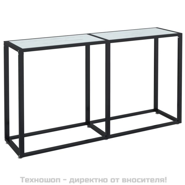 Конзолна маса, бял мрамор, 140x35x75,5 cм, закалено стъкло