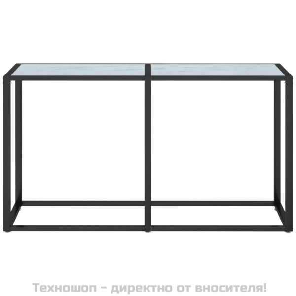 Конзолна маса, бял мрамор, 140x35x75,5 cм, закалено стъкло
