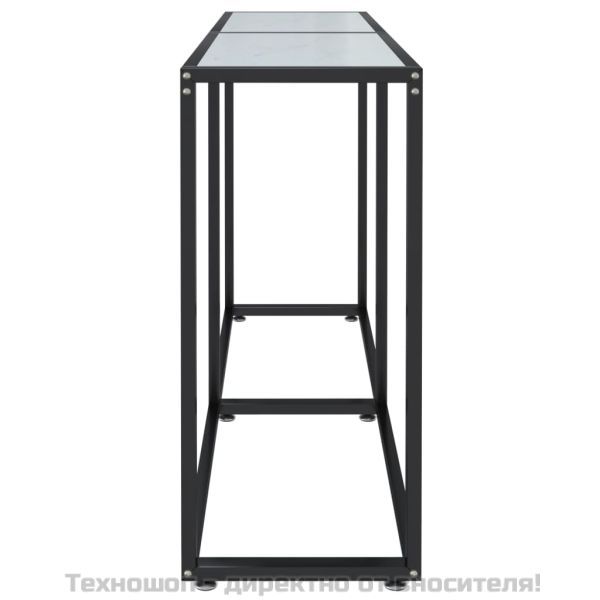 Конзолна маса, бял мрамор, 140x35x75,5 cм, закалено стъкло