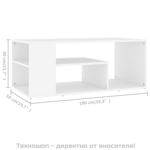 Маса за кафе, бяла, 100x50x40 см, инженерно дърво