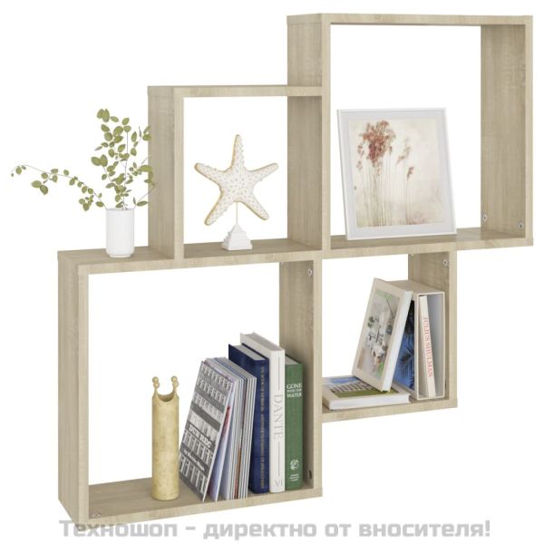 Стенен кубичен рафт, дъб сонома, 80x15x78,5 см, инженерно дърво