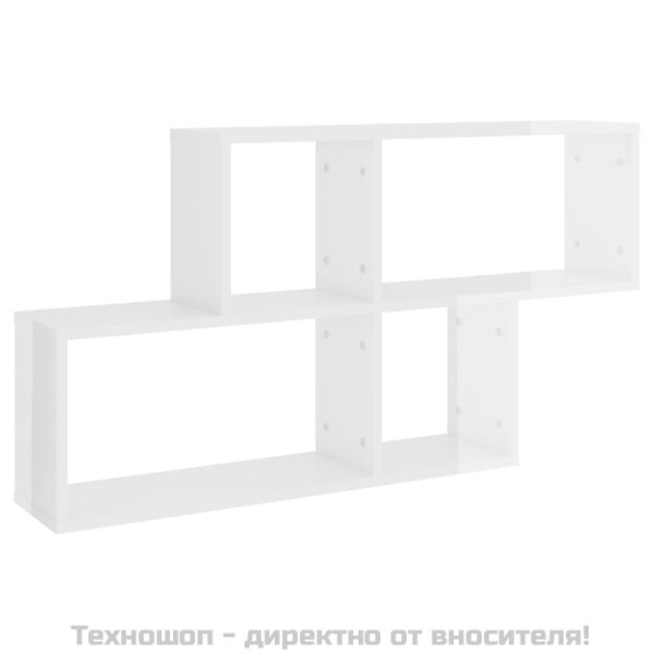 Стенен рафт, бял гланц, 100x18x53 см, инженерно дърво