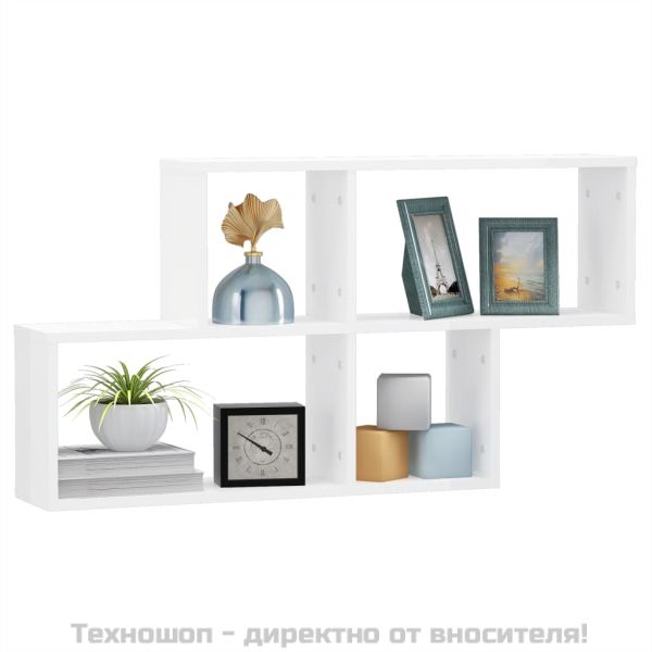 Стенен рафт, бял гланц, 100x18x53 см, инженерно дърво