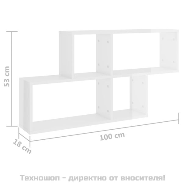 Стенен рафт, бял гланц, 100x18x53 см, инженерно дърво
