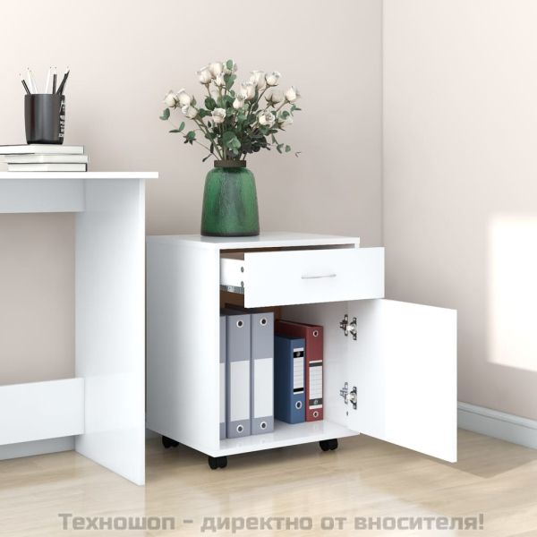 Шкаф на колелца, бял, 45x38x54 см, инженерно дърво