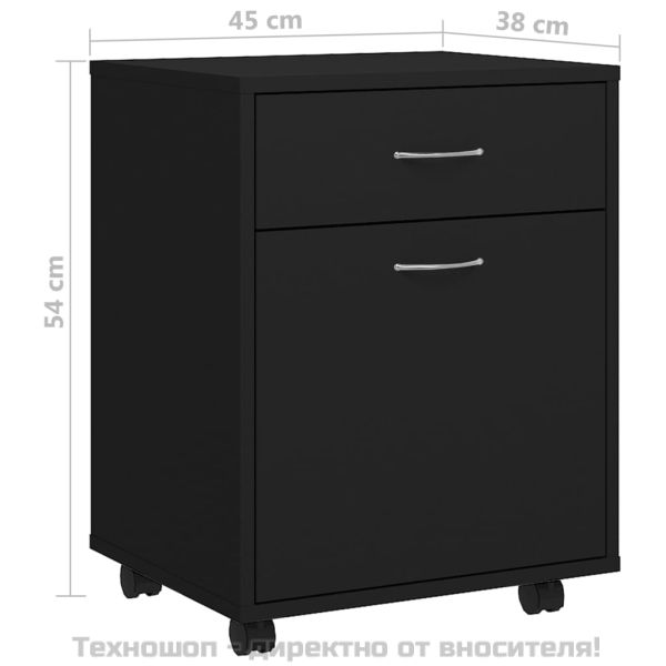 Шкаф на колелца, черен, 45x38x54 см, инженерно дърво