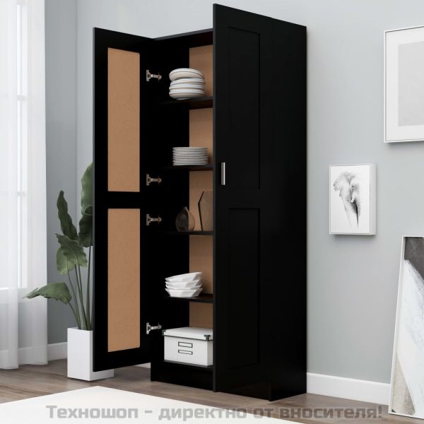 Библиотека, черна, 82,5x30,5x185,5 см, инженерно дърво