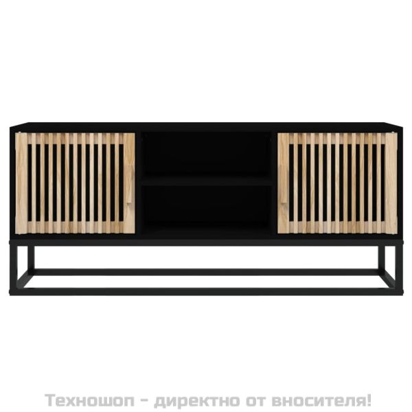 ТВ шкаф, черен, 105x30x45 см, инженерно дърво и желязо