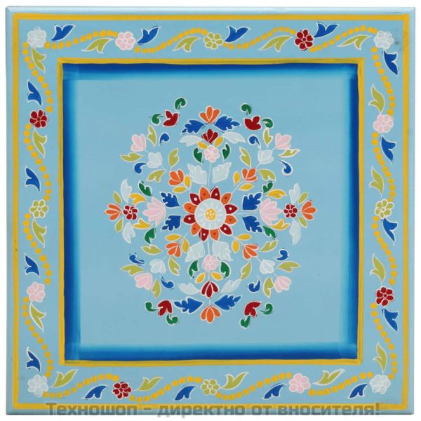 Маса за кафе, тюркоаз, ръчно рисувана, мангово дърво масив