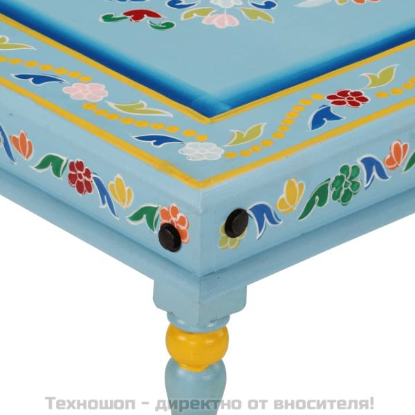 Маса за кафе, тюркоаз, ръчно рисувана, мангово дърво масив