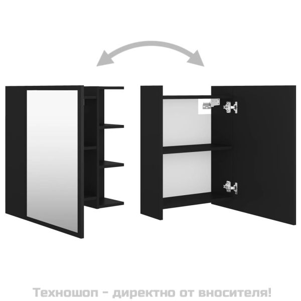 Шкаф за баня с огледало, черен, 62,5x20,5x64см, инженерно дърво