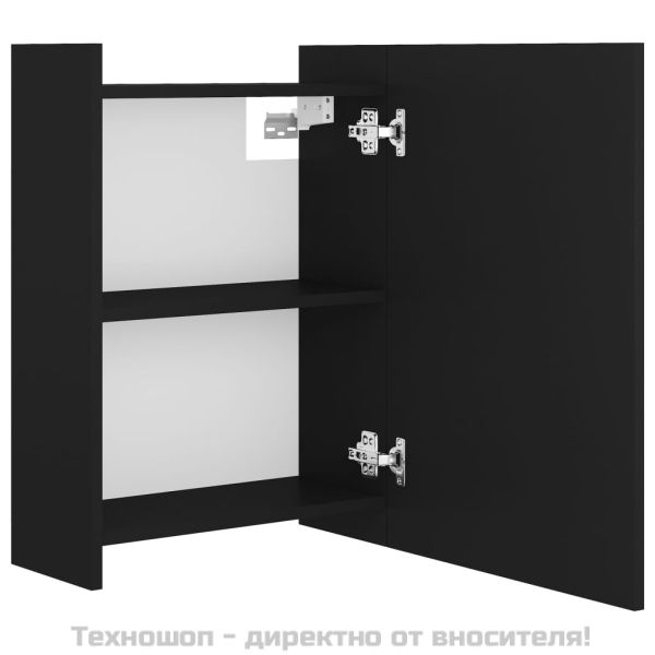 Шкаф за баня с огледало, черен, 62,5x20,5x64см, инженерно дърво