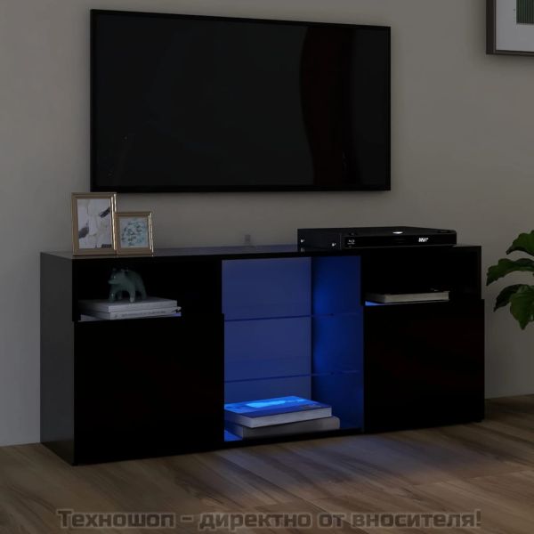 ТВ шкаф с LED осветление, черен, 120x30x50 см