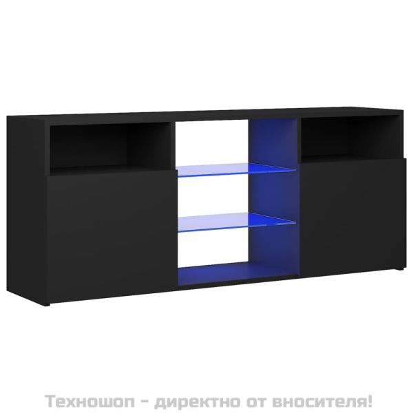 ТВ шкаф с LED осветление, черен, 120x30x50 см