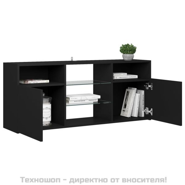 ТВ шкаф с LED осветление, черен, 120x30x50 см